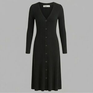 MANGO CASUAL Black Ribbed long sleeves Knit Button Down Midi Dress - Woman’s S